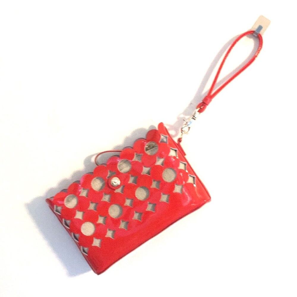 Spartina 449 wristlet canvas & red patent leather